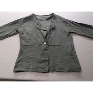 VIOLA BORGHI Italy Green Linen One Button Jacket 3/4 Sleeves Size‎ Medium